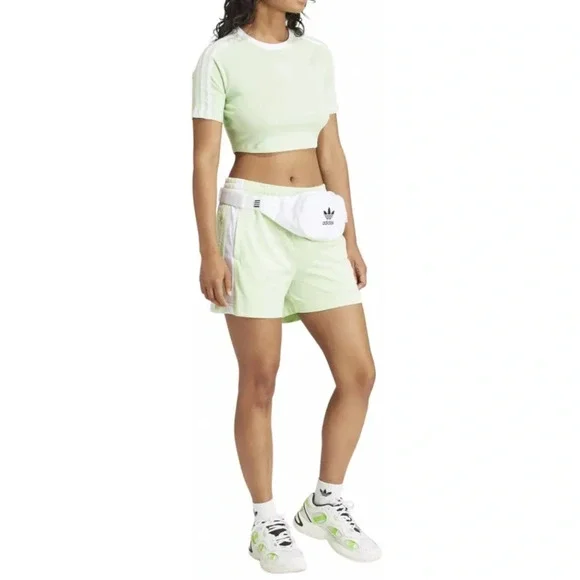 NWT adidas Originals Women's Adicolor Adibreak Shorts color: Semi Green Spark - Picture 2 of 4